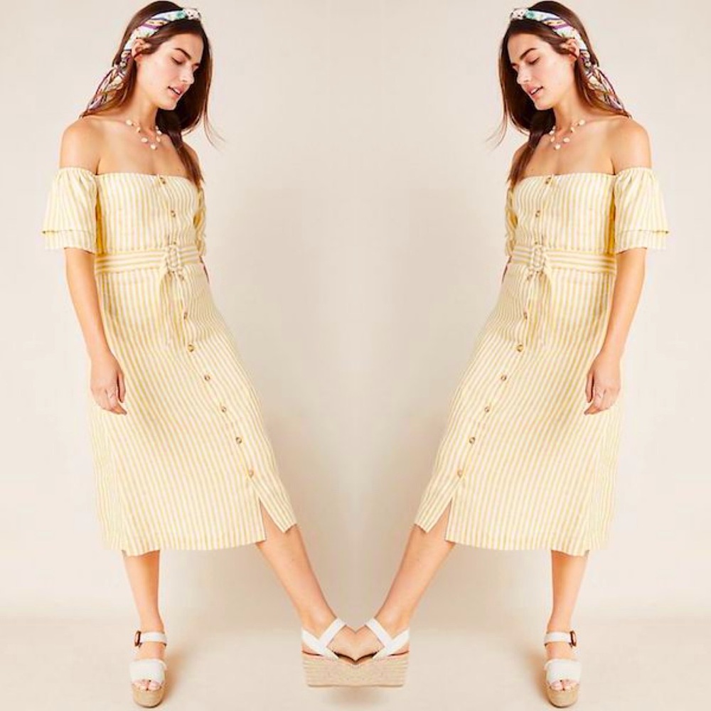 First Monday Linen Off-The-Shoulder Dress
